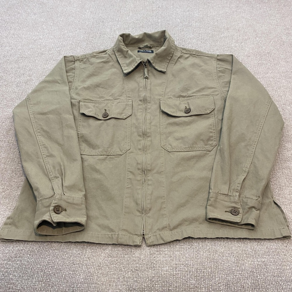 Line Of Trade Jacket Mens Large Green Canvas Military Field Utility Zip Pockets